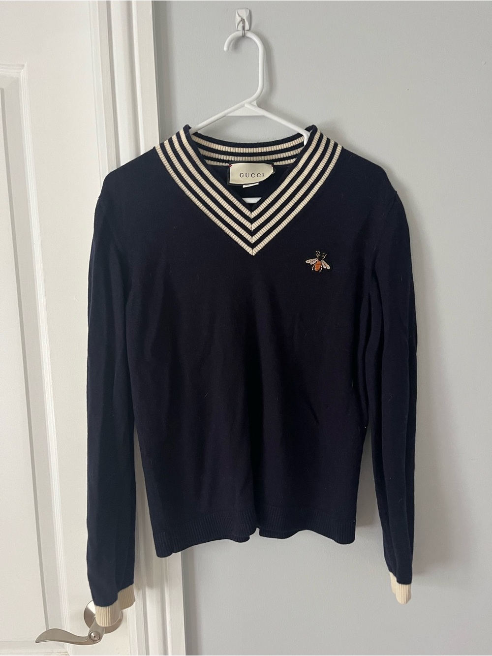 Gucci Black V-Neck Bee Embroidered Sweater